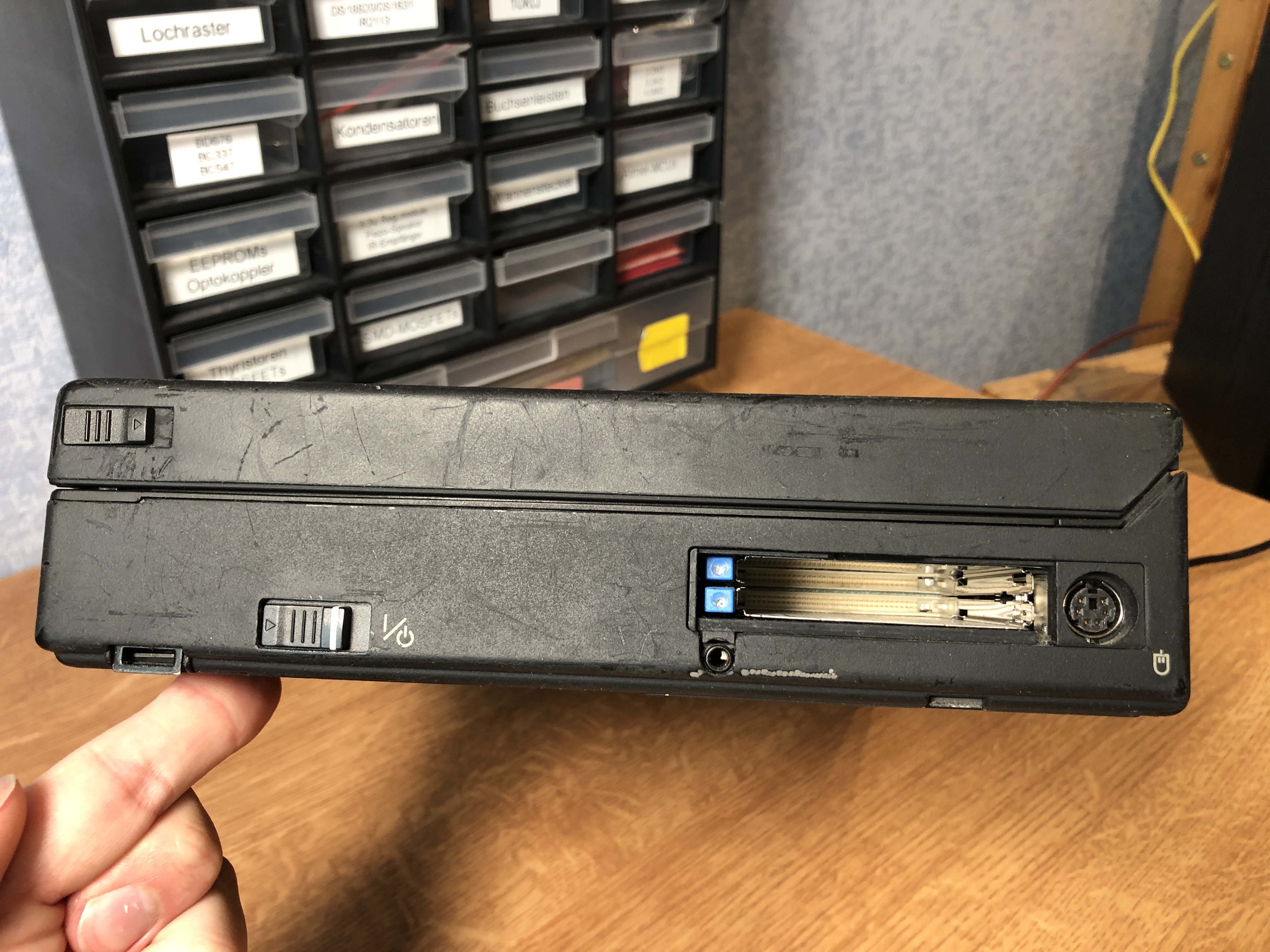 Connectors on the right side of the ThinkPad 820, PCMCIA, PS/2, power switch