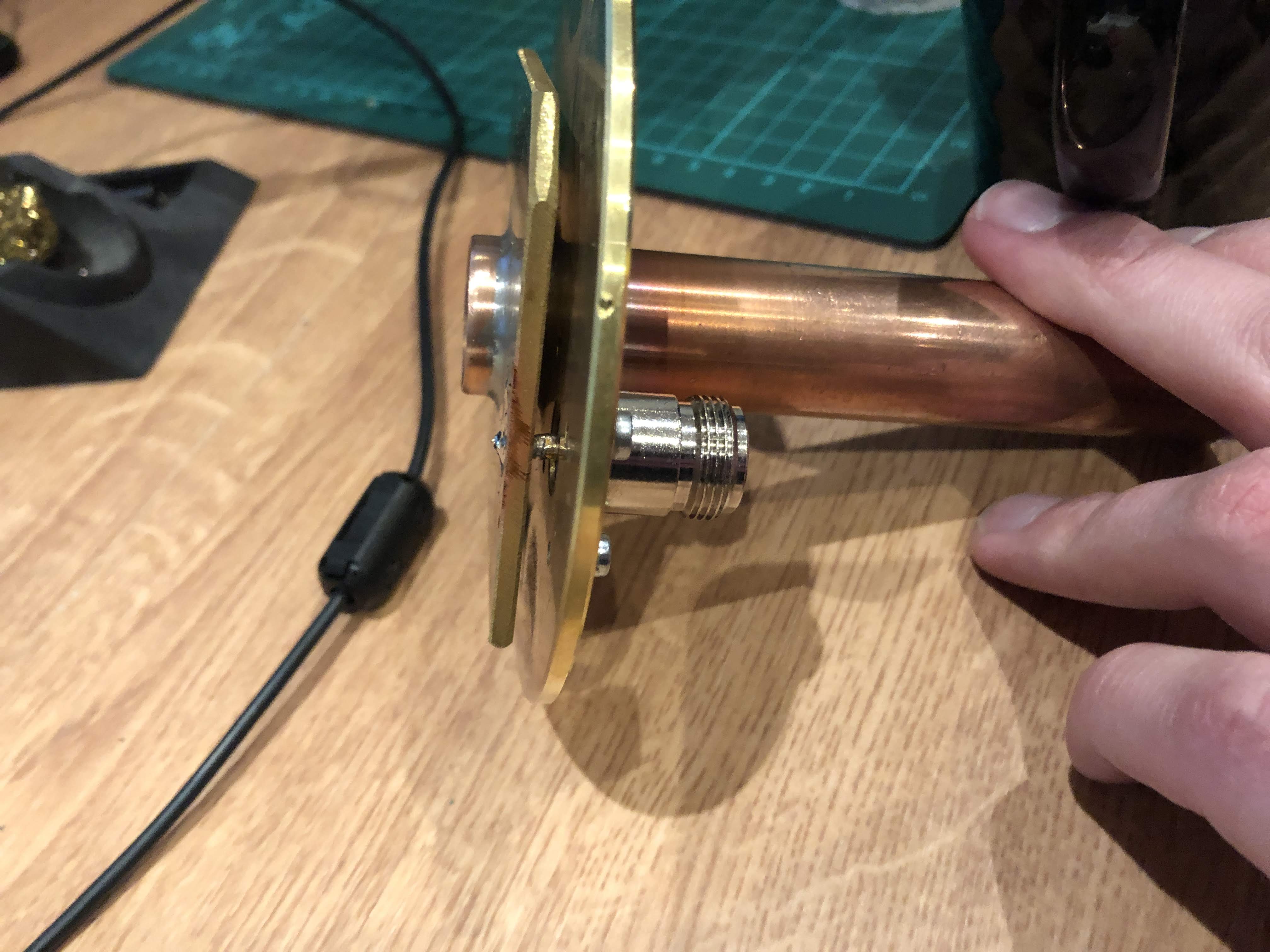 Brass antenna, with N-connector installed