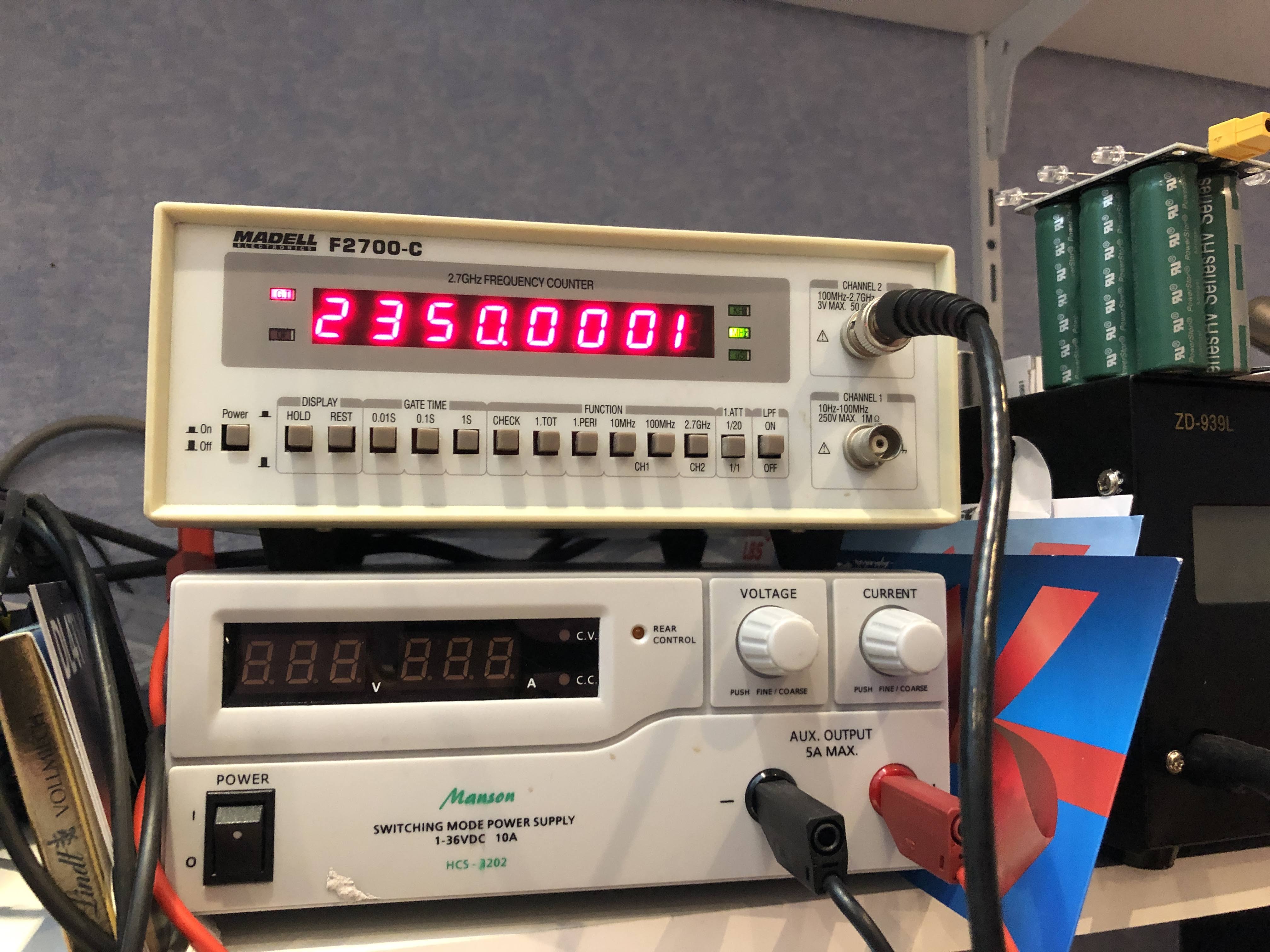Frequency counter, showing 2350.0001 MHz