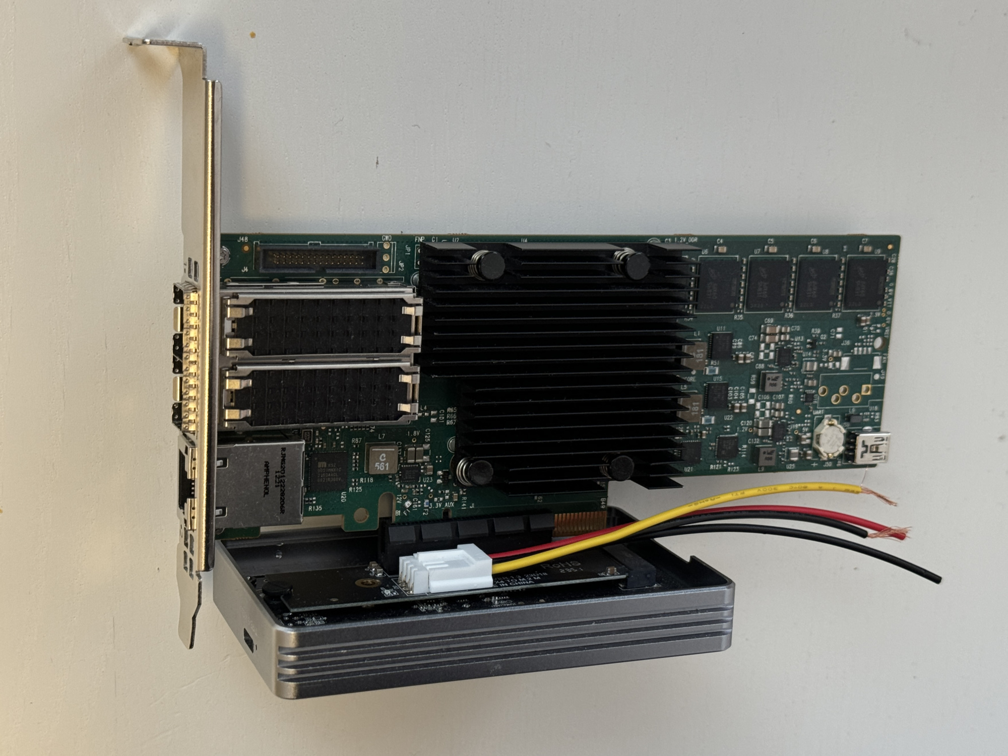 ConnectX-6 network card in a PCIe->M.2 adapter in a TBU401 Thunderbolt enclosure