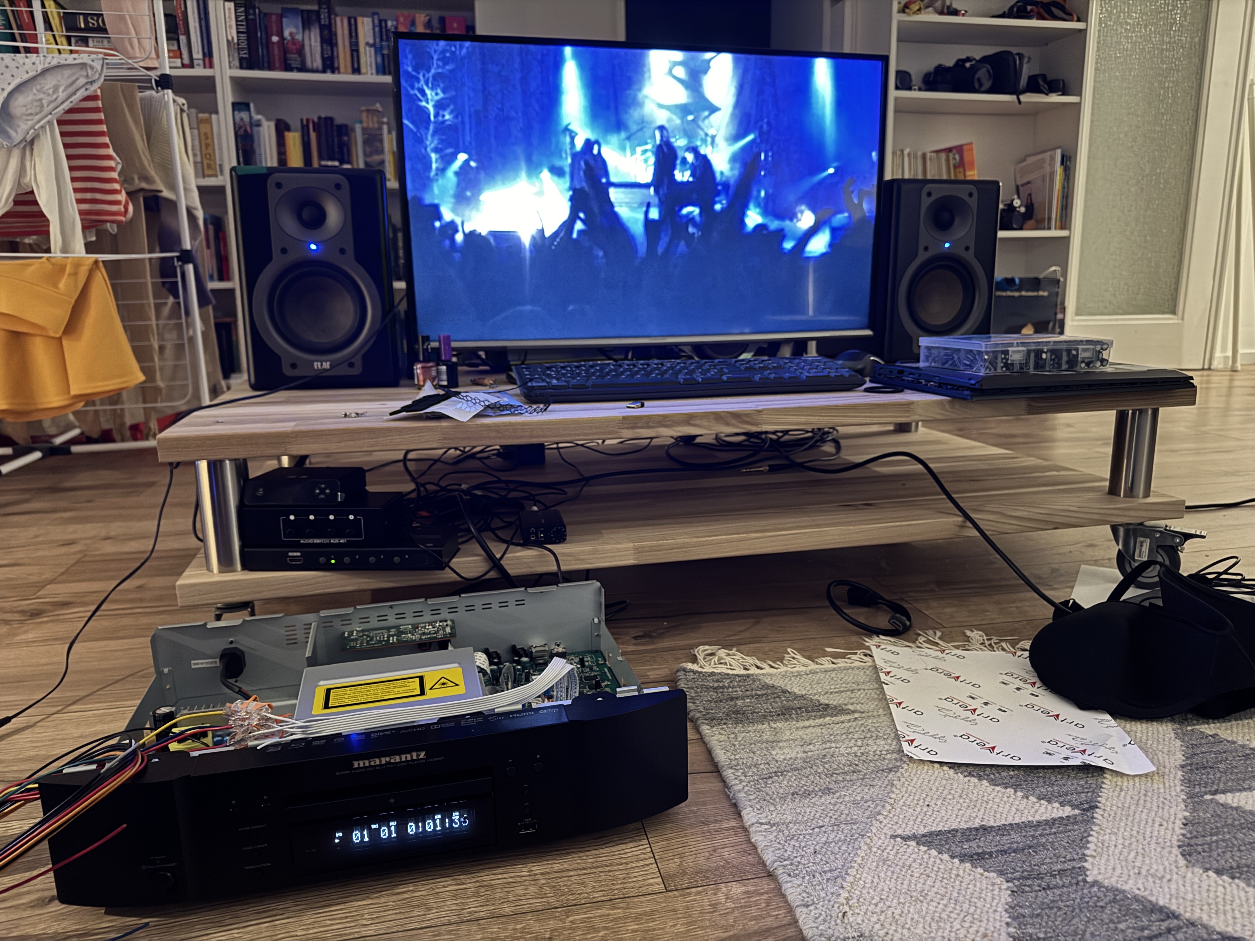 Marantz UD5007 in front of a TV/Speaker setup